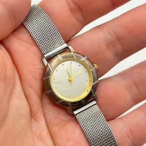 Skagen Denmark T355SSG Womens Watch Silver Mesh Band Gold Tone Dial 27mm